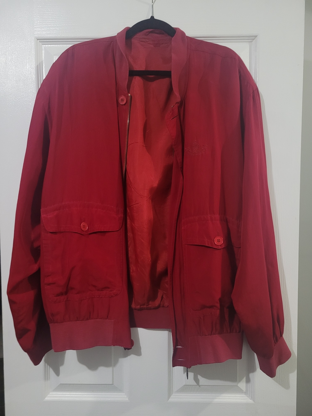 Vintage 100% Silk Paul & Shark Red Bomber Jacket Made In Italy